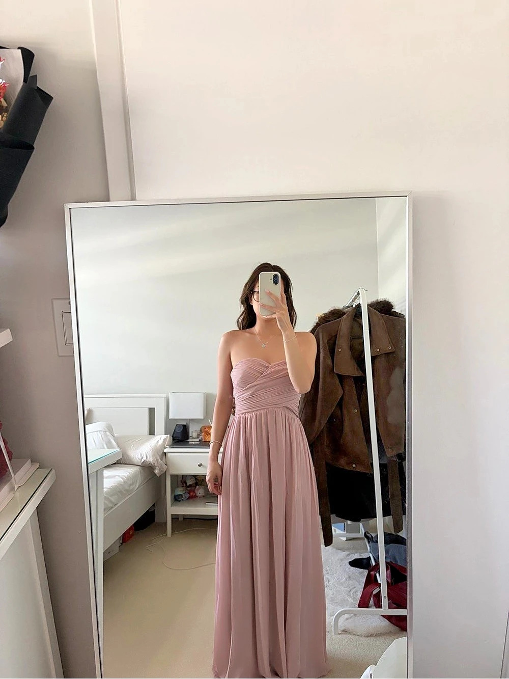 TOBI Aura Pink Pleated Strapless Maxi Dress Like New
